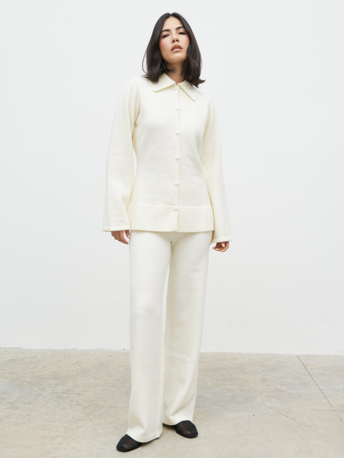Ellice Collared Knit Cardigan - Cream