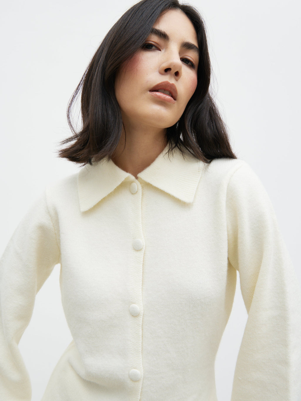 Ellice Collared Knit Cardigan - Cream
