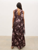 Elowen Scarf A-Line Maxi Dress - Brown Botanical Lily Floral