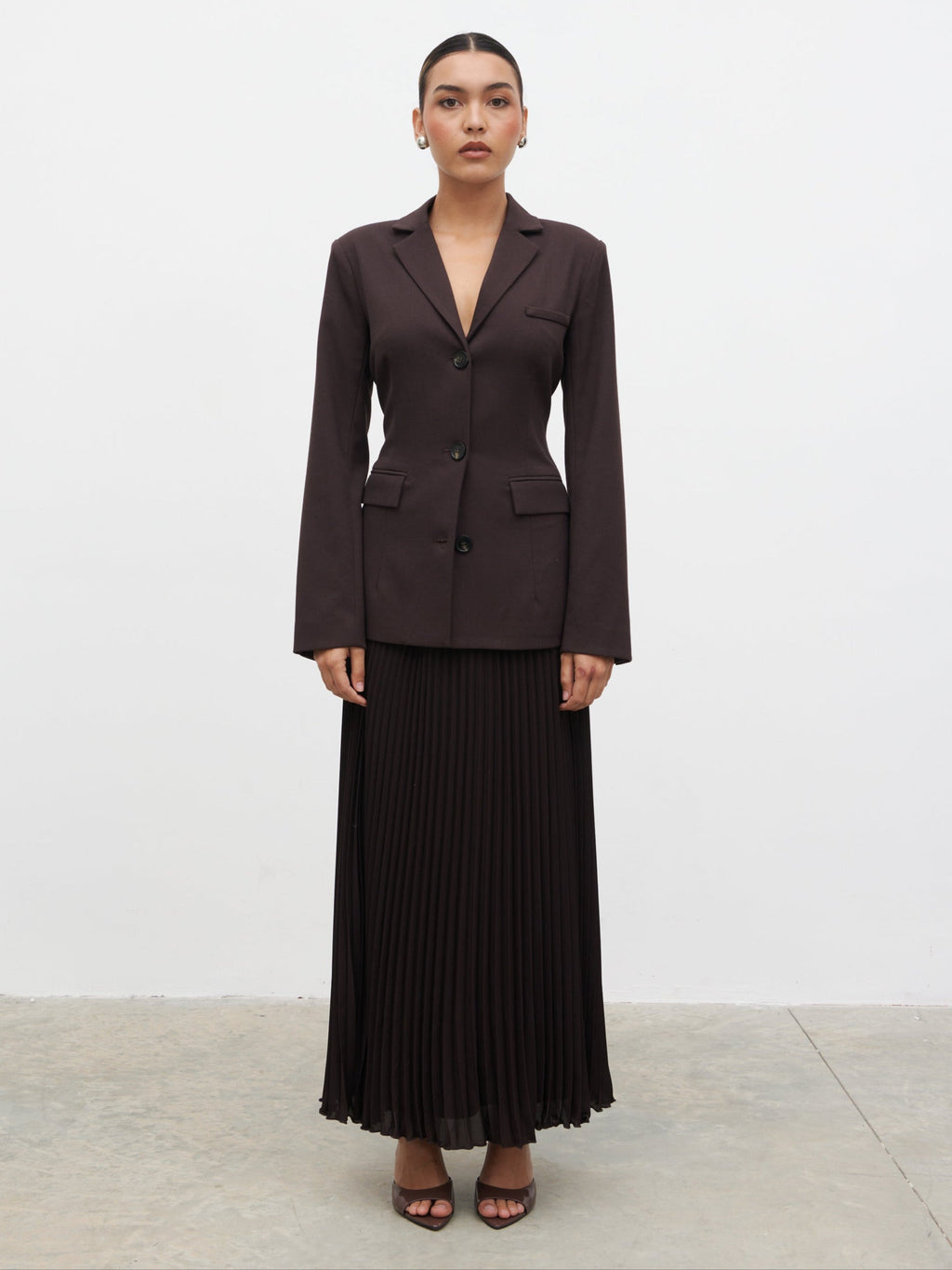 Elsa Pleated Midaxi Skirt - Brown
