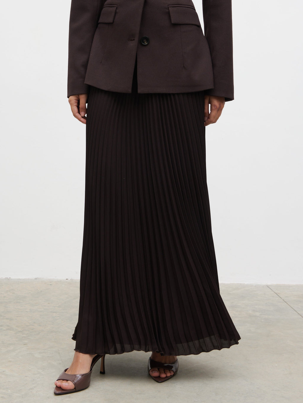 Elsa Pleated Midaxi Skirt - Brown