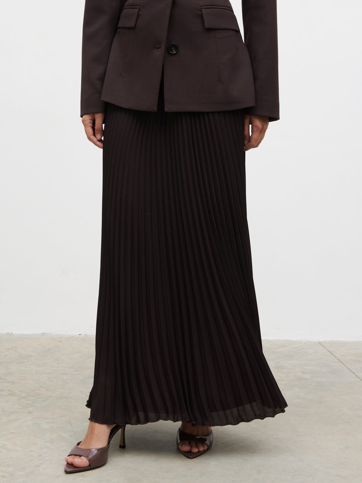 Elsa Pleated Midaxi Skirt - Brown