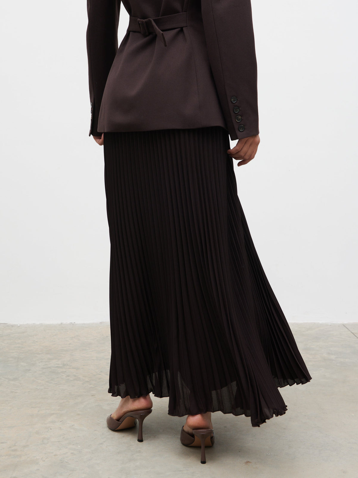 Elsa Pleated Midaxi Skirt - Brown