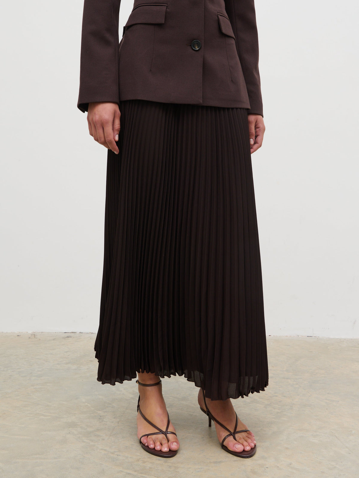 Elsa Pleated Midaxi Skirt - Brown