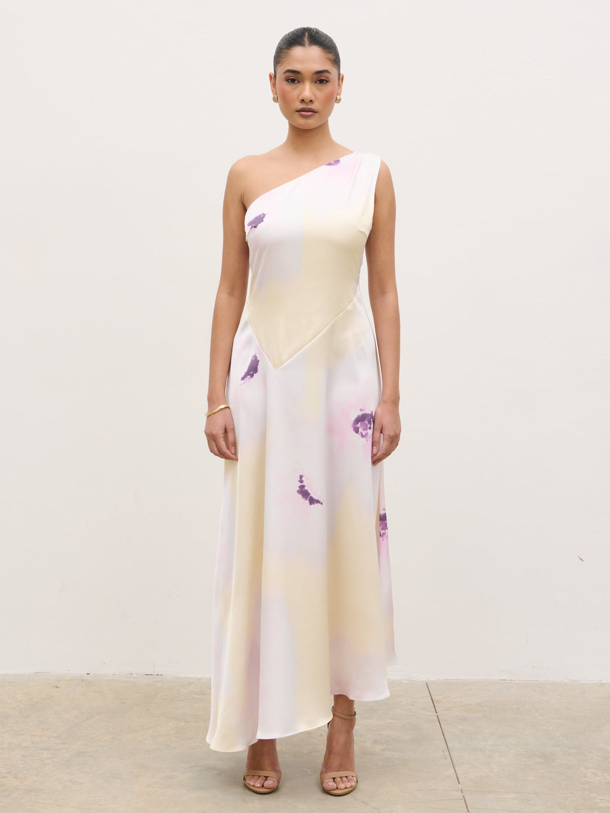 Ember One Shoulder Printed Midaxi Dress - Watercolour Poppy