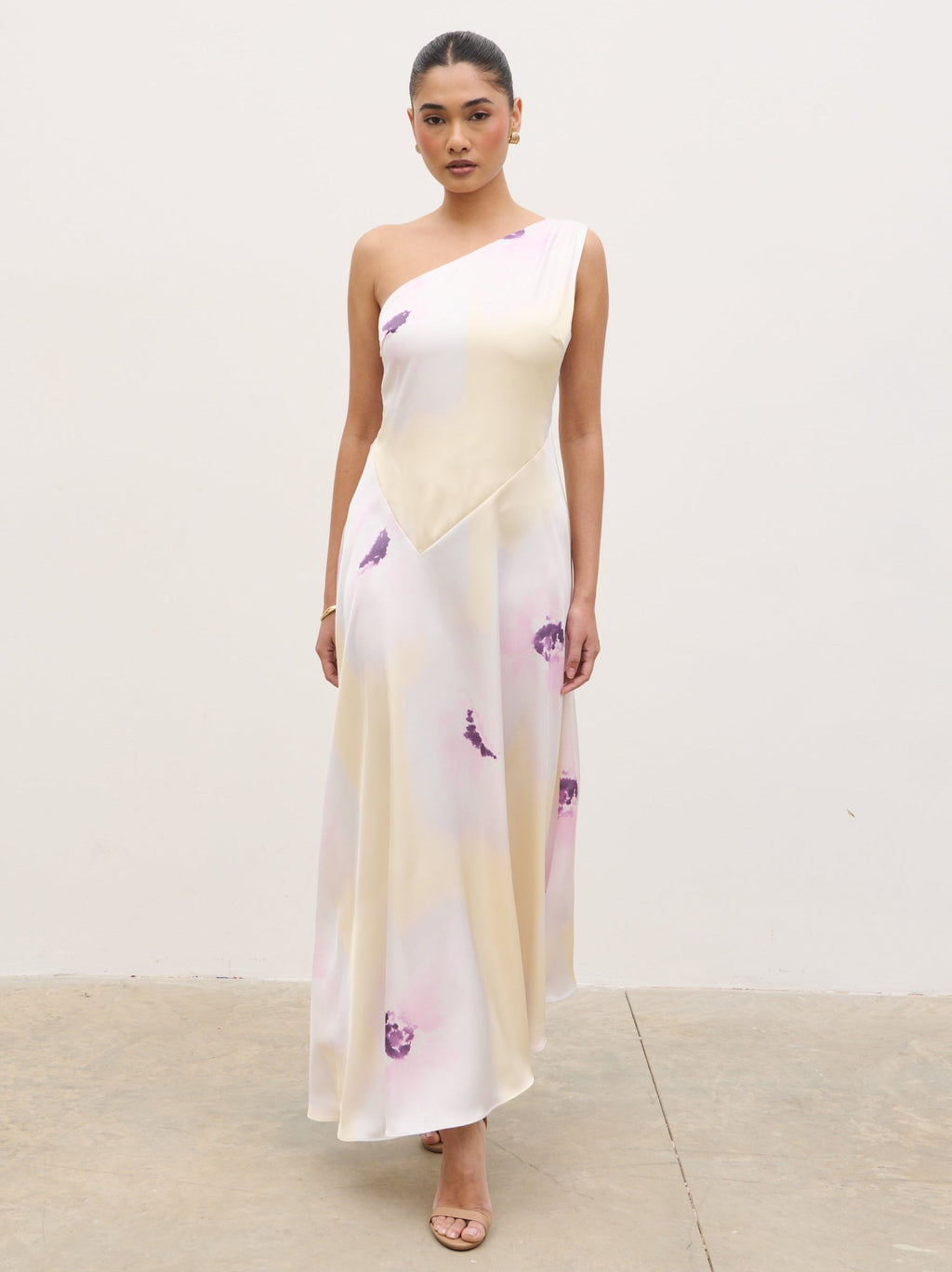 Ember One Shoulder Printed Midaxi Dress - Watercolour Poppy