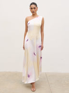 Ember One Shoulder Printed Midaxi Dress - Watercolour Poppy