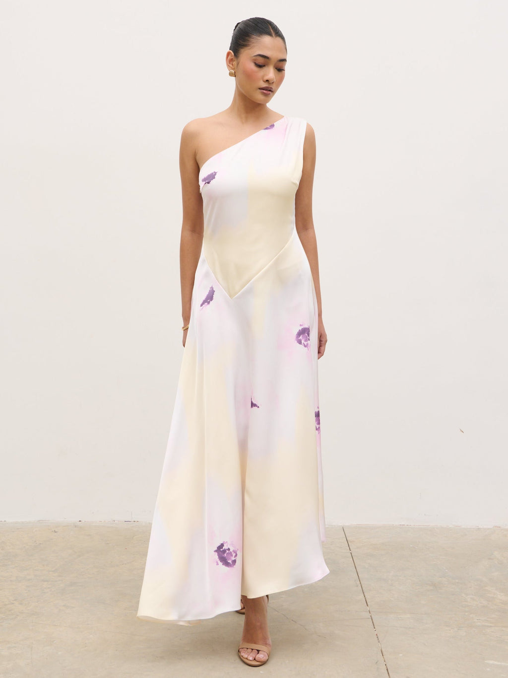 Ember One Shoulder Printed Midaxi Dress - Watercolour Poppy