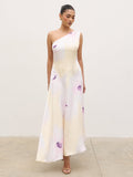 Ember One Shoulder Printed Midaxi Dress - Watercolour Poppy
