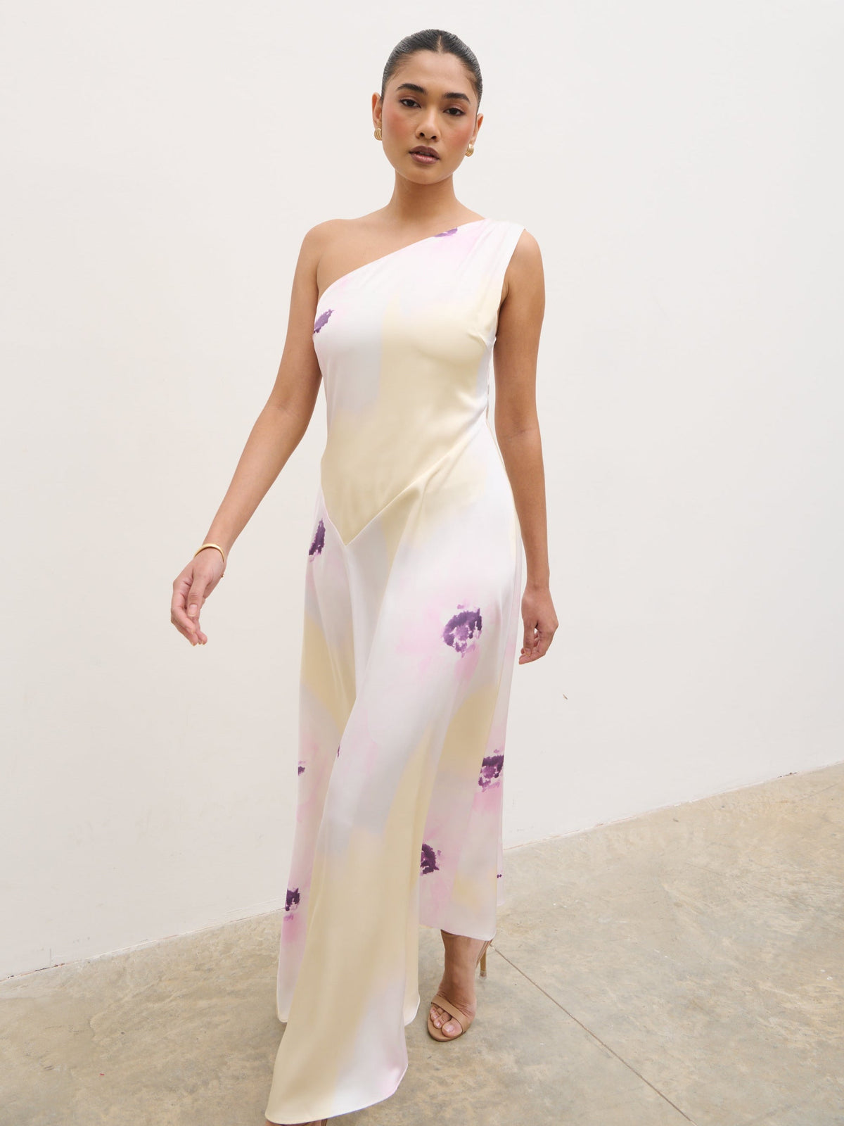 Ember One Shoulder Printed Midaxi Dress - Watercolour Poppy