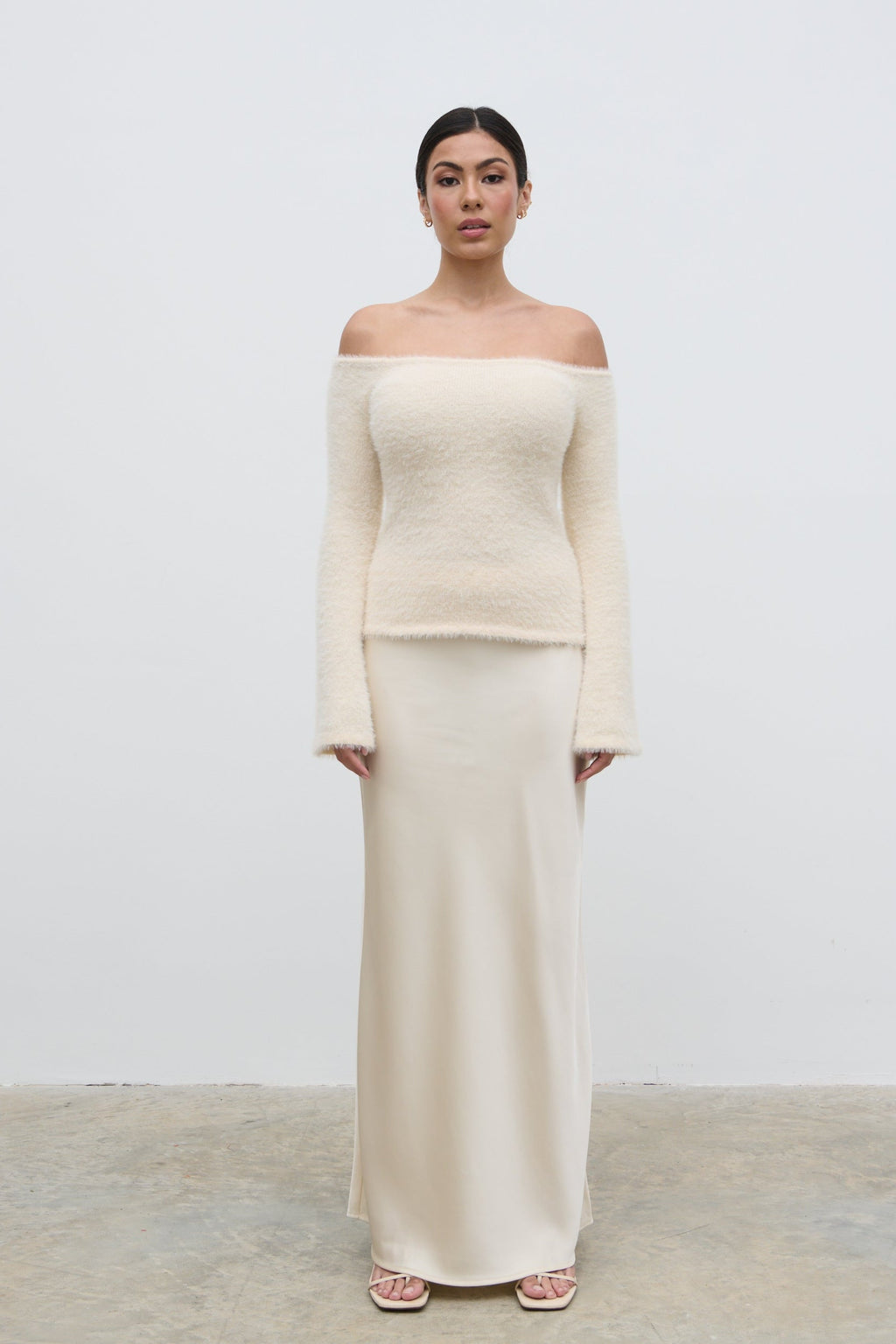 Erika Bardot Fluffy Knit Top - Cream