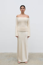 Erika Bardot Fluffy Knit Top - Cream