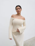 Erika Bardot Fluffy Knit Top - Cream