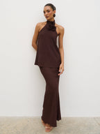 Evalina Crinkle Maxi Skirt - Brown