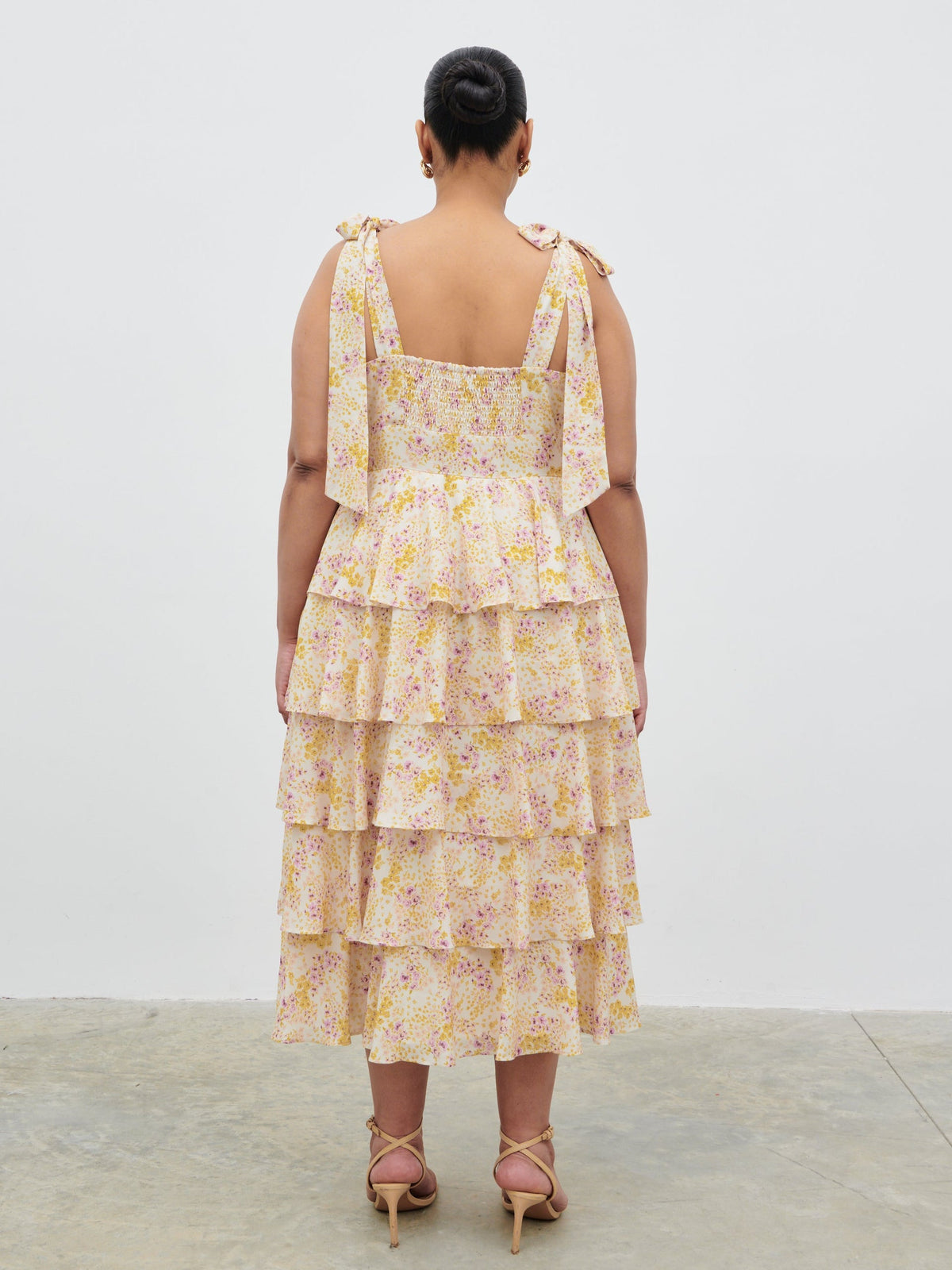 Fiore Tie Ruffle Midaxi Dress Curve - Ditsy Floral