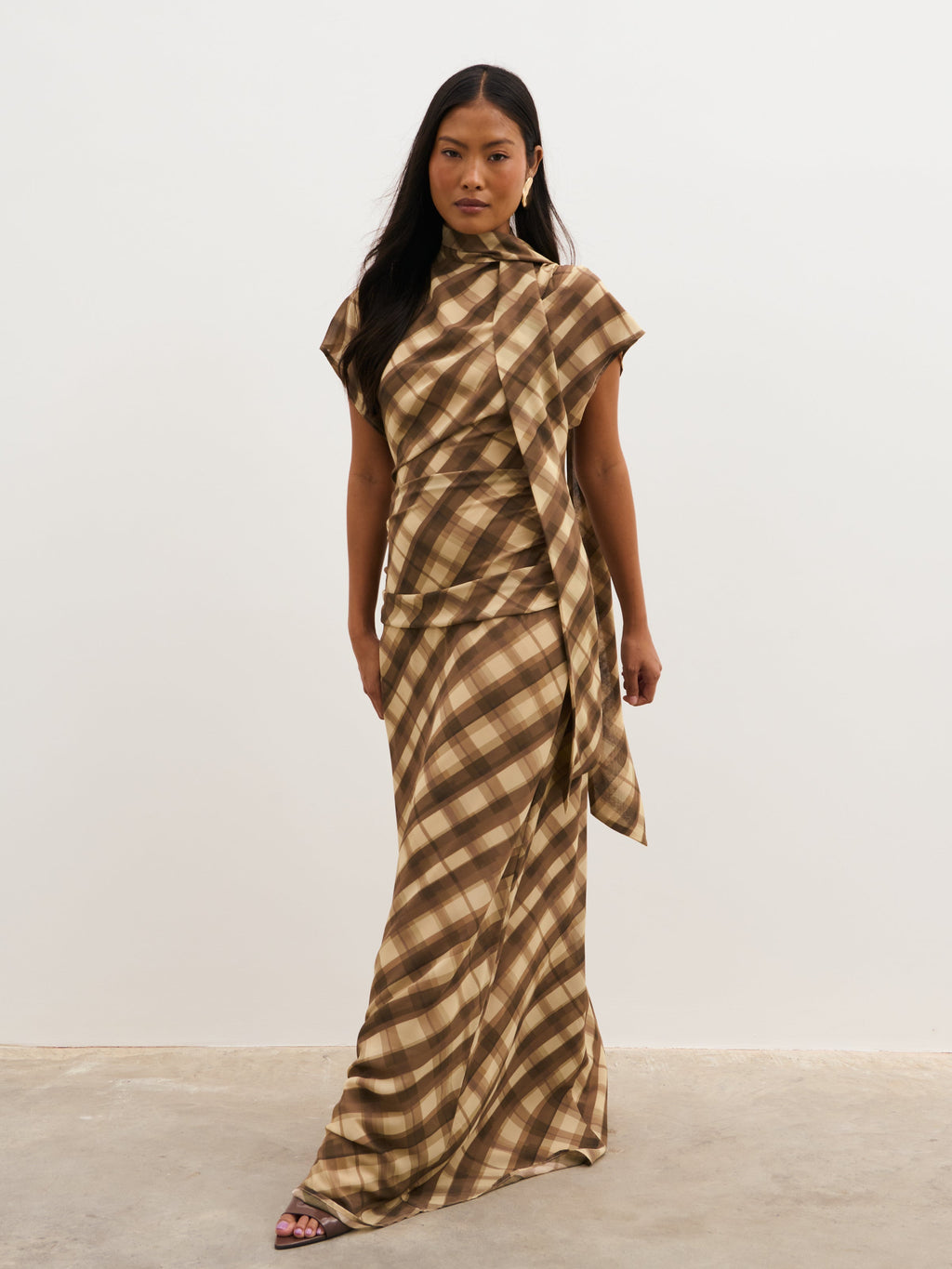 Fletcher Ruched Scarf Maxi Dress - Tartan