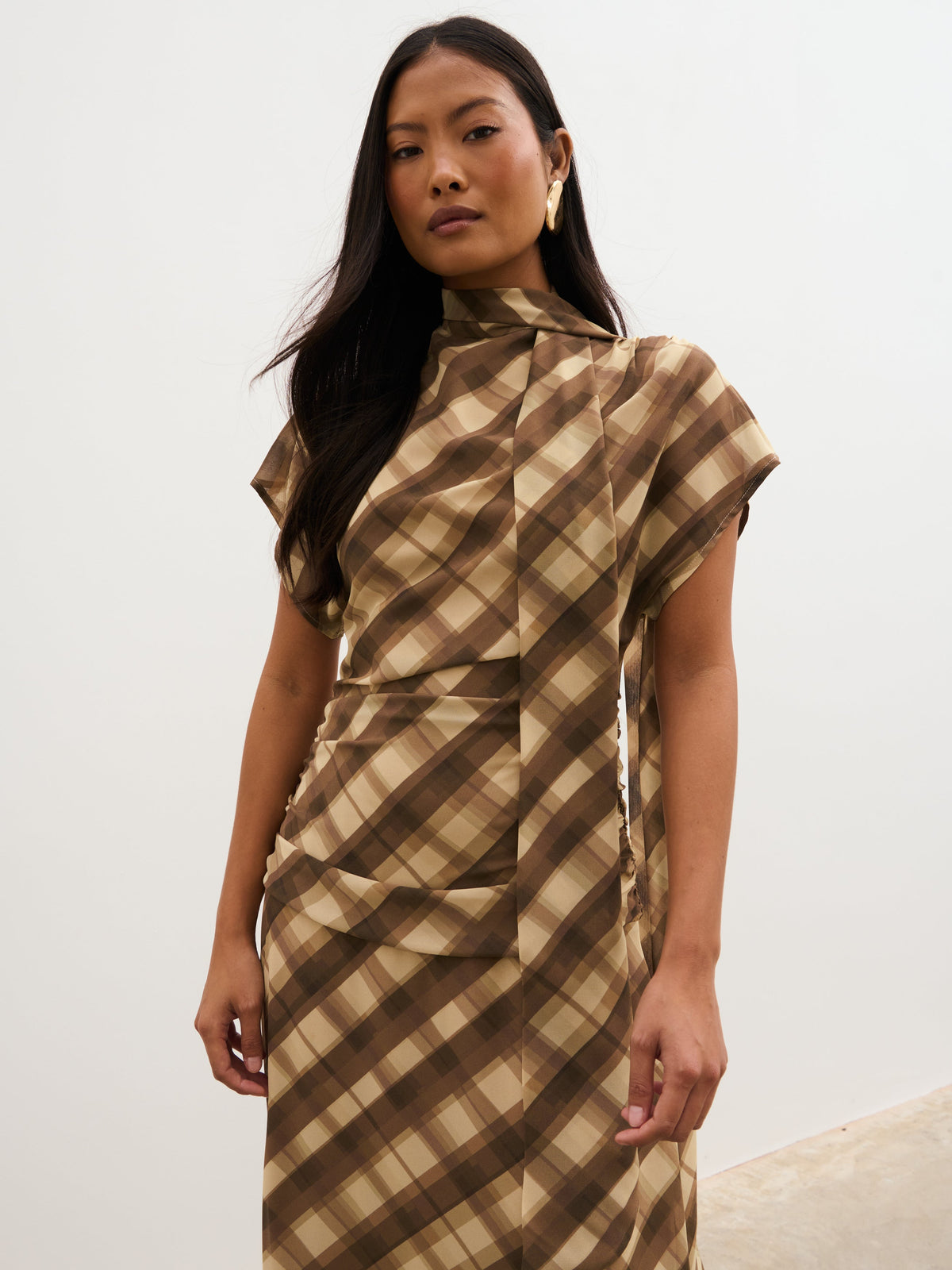 Fletcher Ruched Scarf Maxi Dress - Tartan