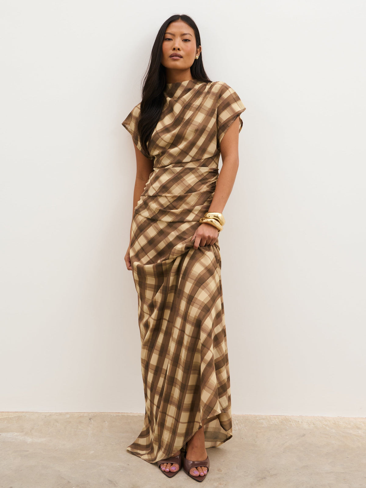 Fletcher Ruched Scarf Maxi Dress - Tartan