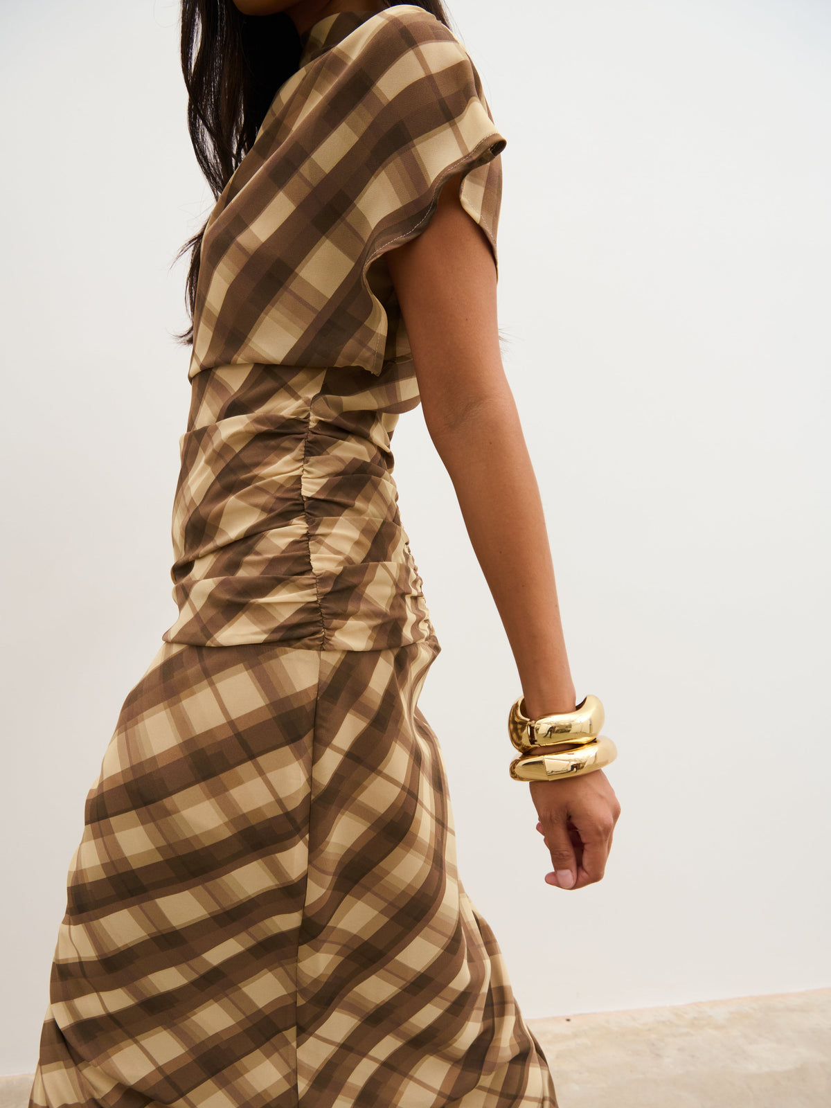 Fletcher Ruched Scarf Maxi Dress - Tartan