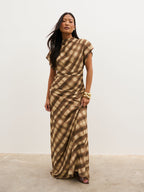 Fletcher Ruched Scarf Maxi Dress - Tartan