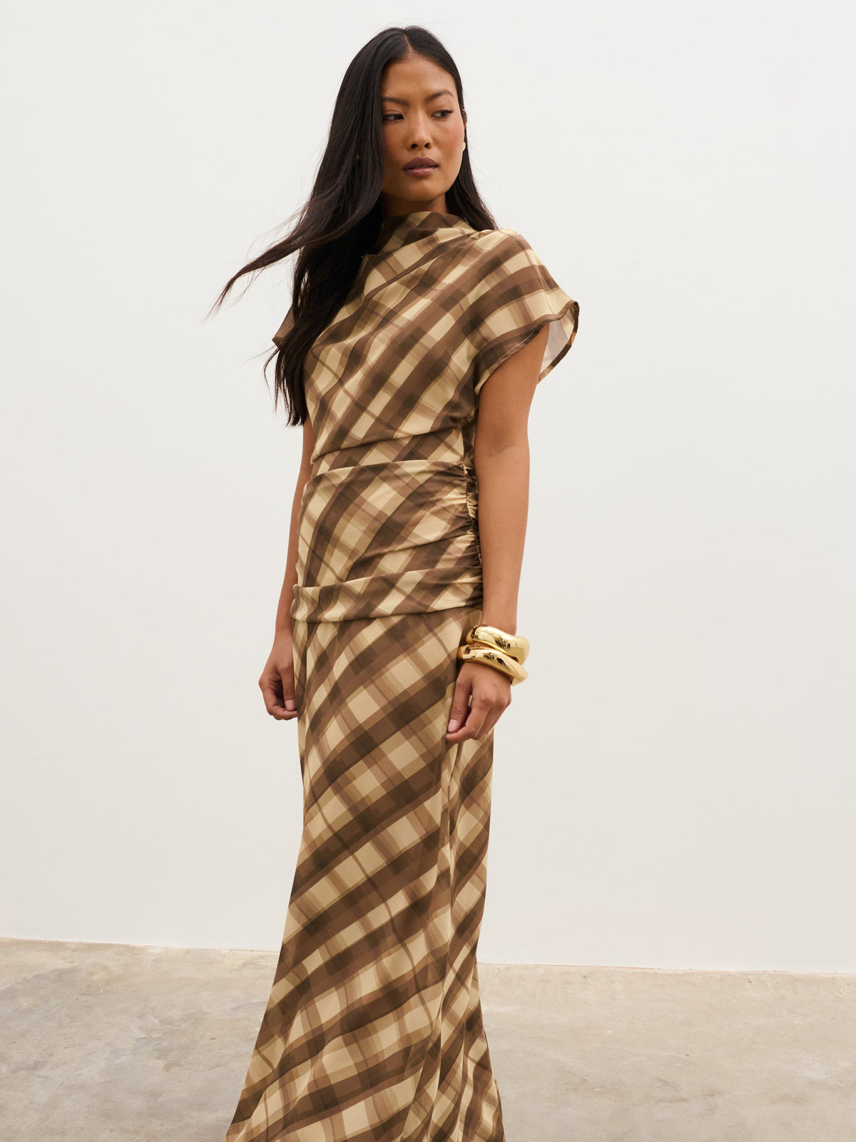 Fletcher Ruched Scarf Maxi Dress - Tartan