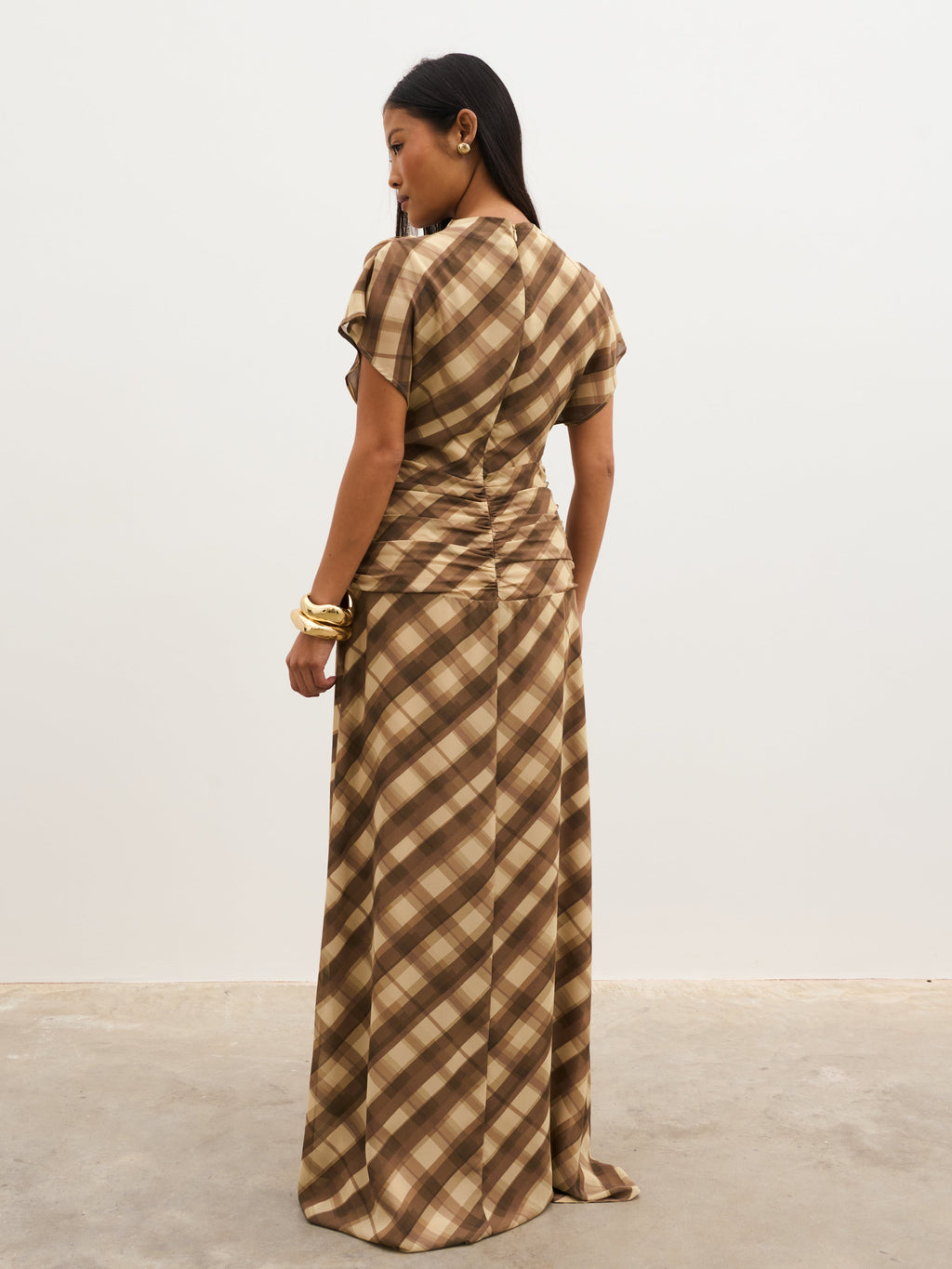 Fletcher Ruched Scarf Maxi Dress - Tartan