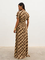 Fletcher Ruched Scarf Maxi Dress - Tartan