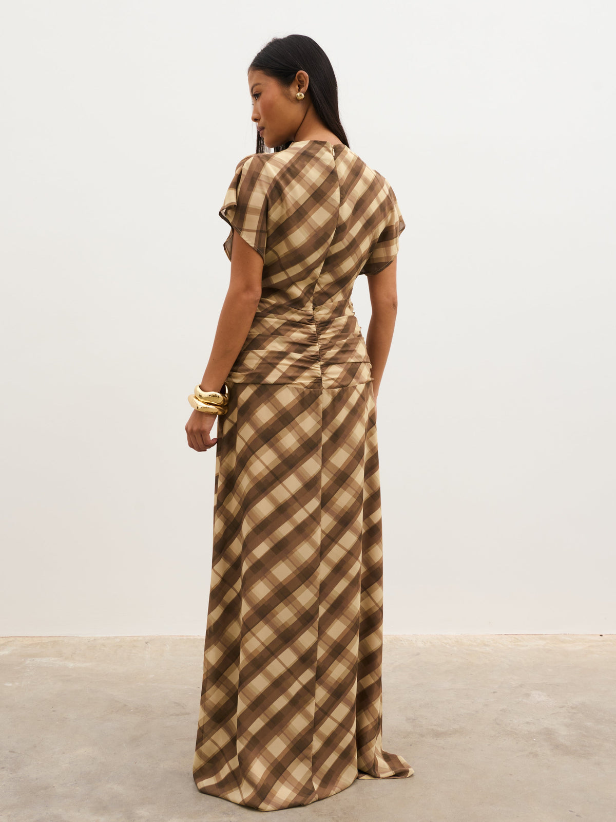Fletcher Ruched Scarf Maxi Dress - Tartan