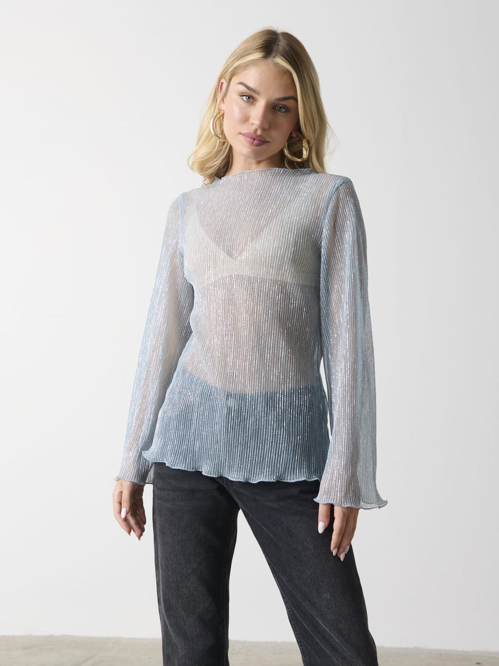 Fraser Sheer Plisse Top - Powder Blue