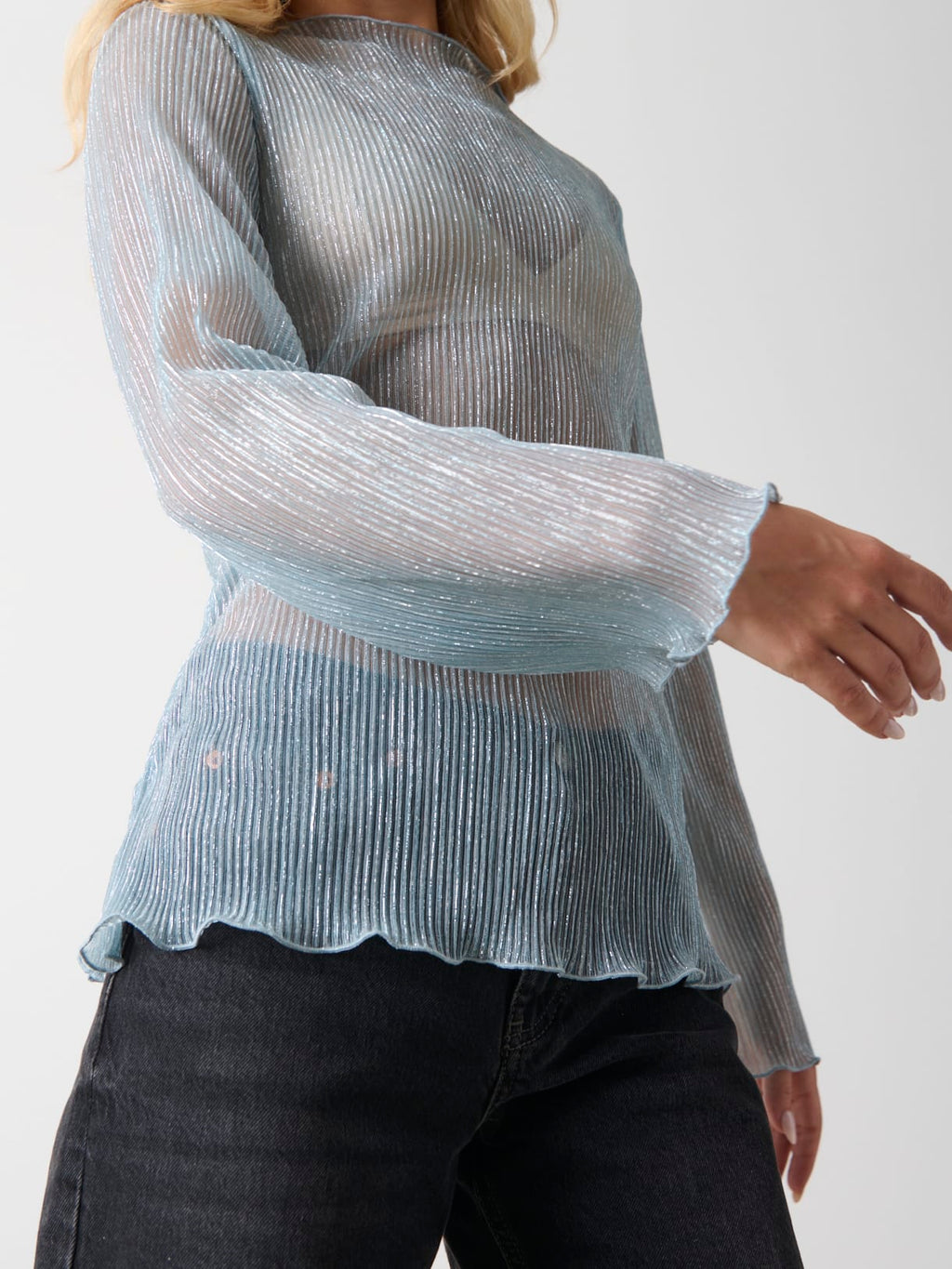 Fraser Sheer Plisse Top - Powder Blue