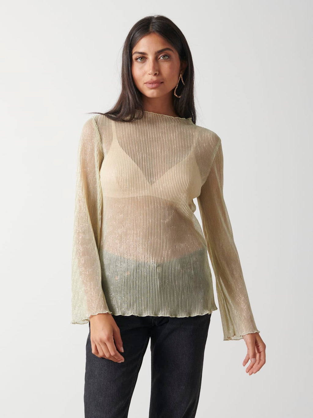 Fraser Sheer Plisse Top - Gold