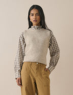Grey Check Frill Neck Blouse