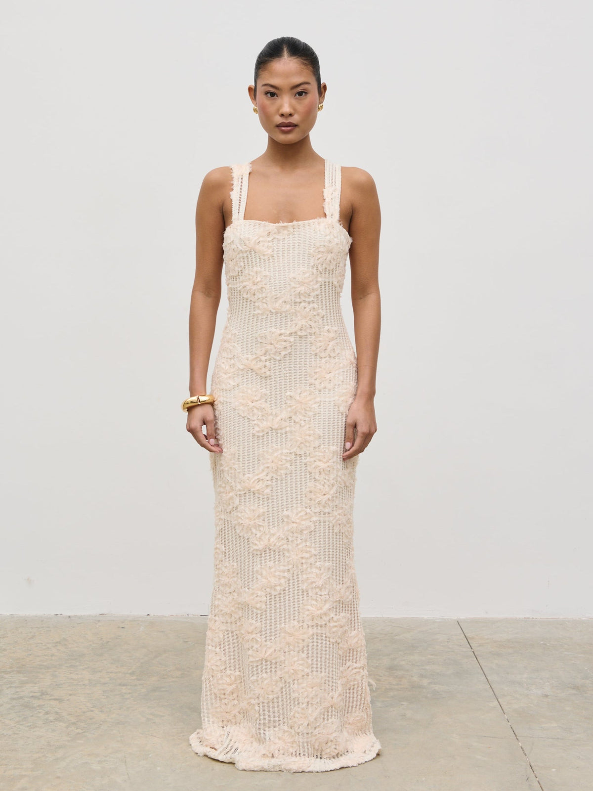 Gigou Crochet Floral Maxi Dress - Cream