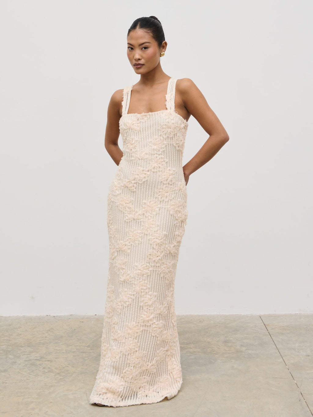 Gigou Crochet Floral Maxi Dress - Cream