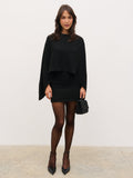 Halle Cape Detail Knit Mini Dress - Black