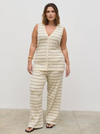 Hattie Stripe Knit Waistcoat Curve - Cream and Black