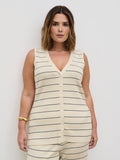 Hattie Stripe Knit Waistcoat Curve - Cream and Black