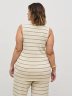 Hattie Stripe Knit Waistcoat Curve - Cream and Black