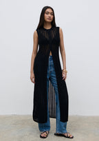 Helen Longline Open Knit Cardigan - Black
