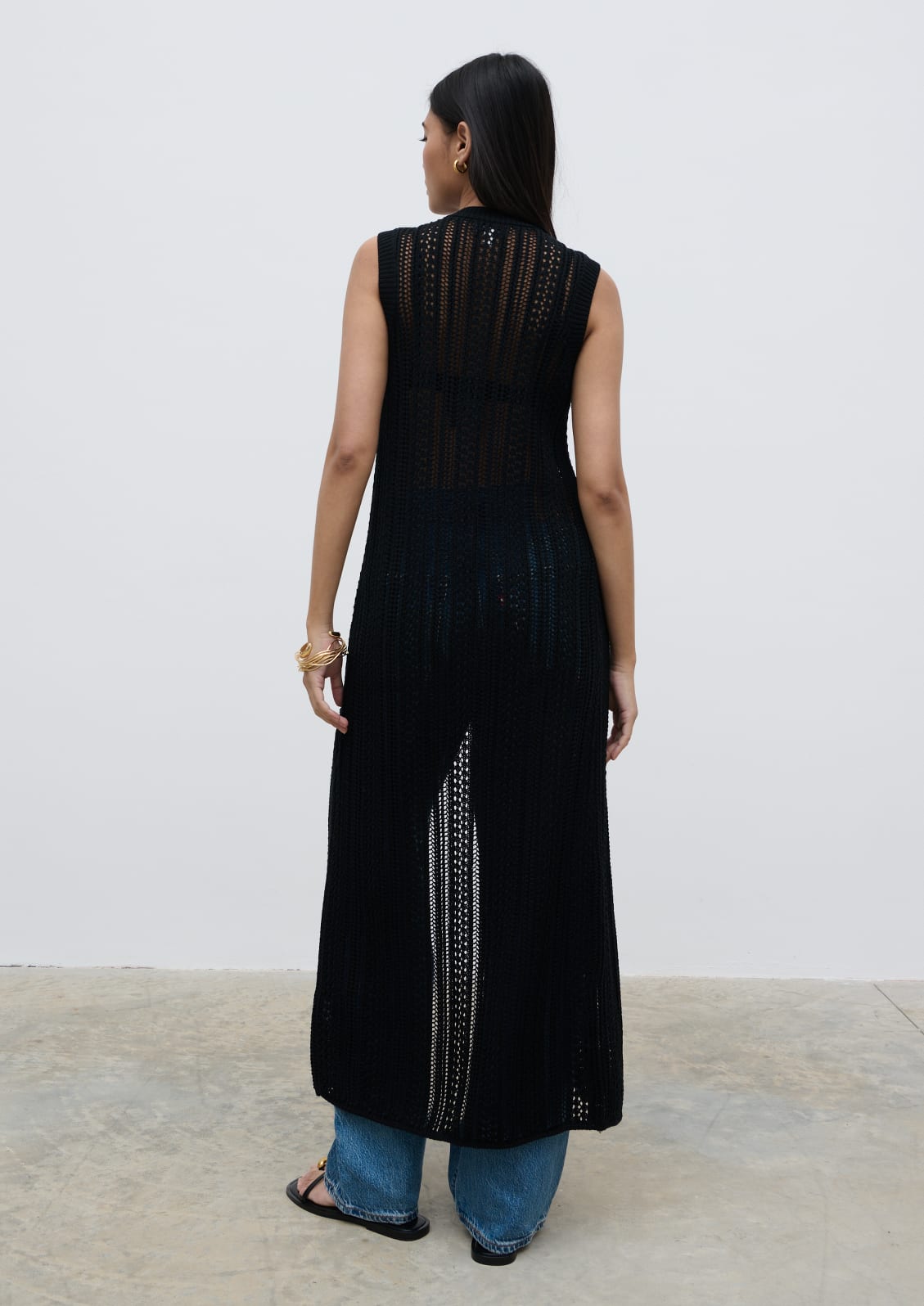 Helen Longline Open Knit Cardigan - Black