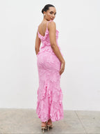 Helena Ruffle Jacquard Maxi Dress - Peony Pink