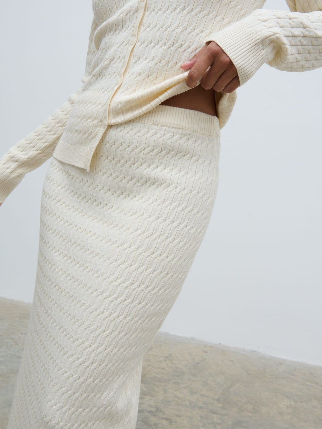Iliana Cable Knit Midaxi Skirt - Cream