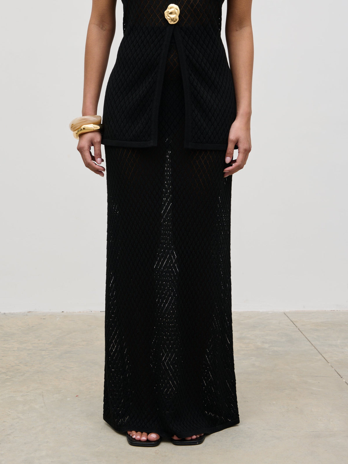 Imani Pointelle Knit Maxi Skirt - Black