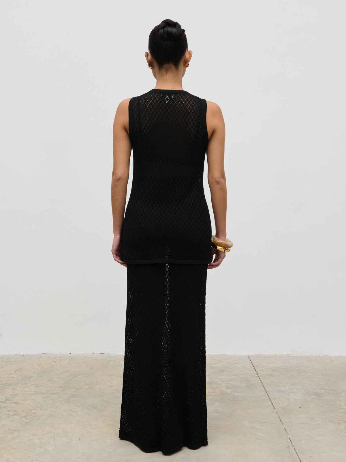 Imani Pointelle Knit Maxi Skirt - Black