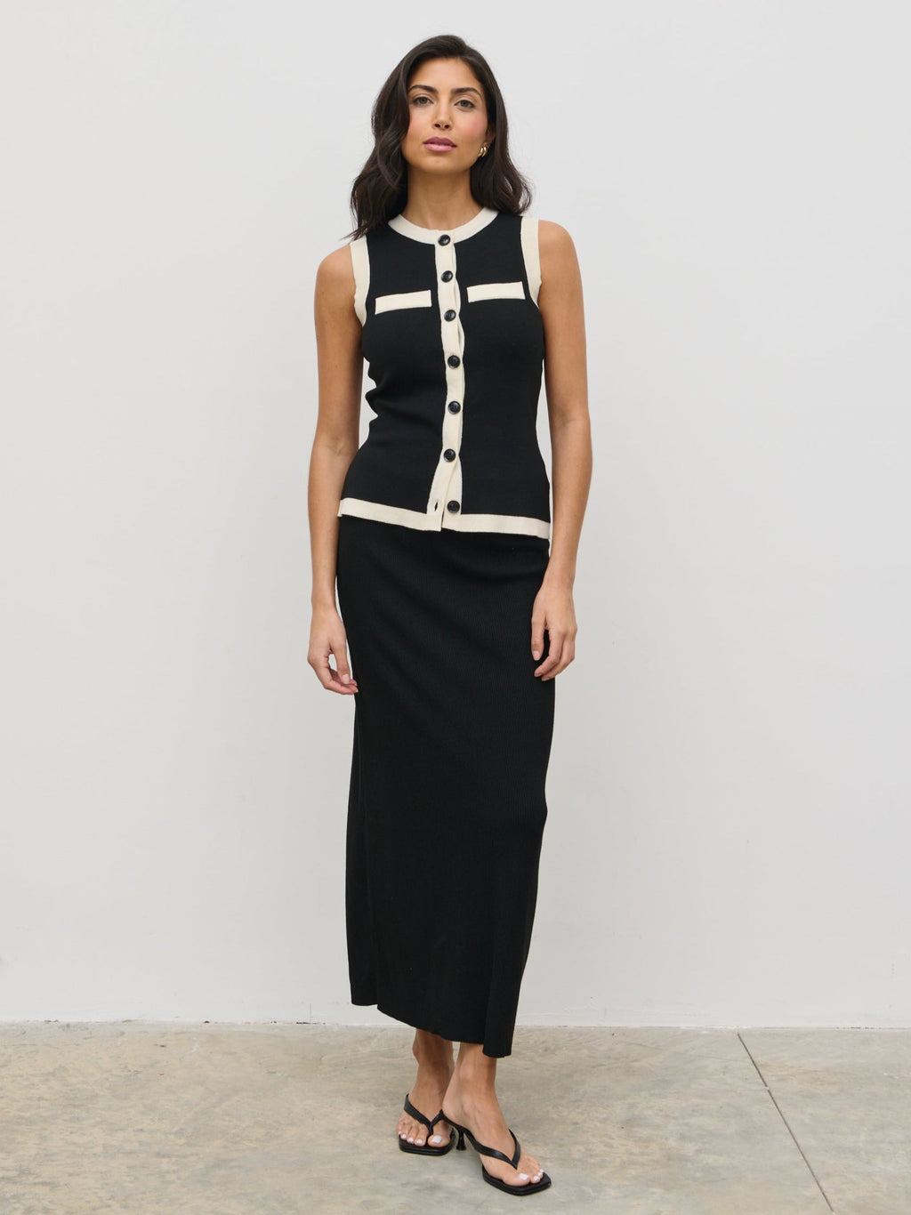 Indigo Contrast Knit Waistcoat - Black and Cream