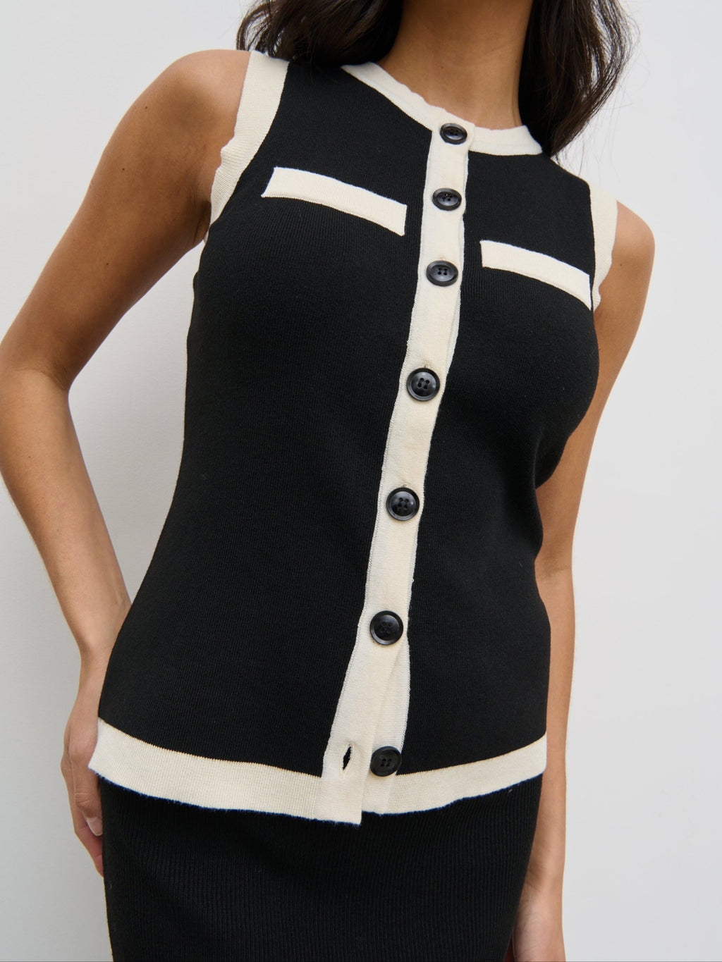 Indigo Contrast Knit Waistcoat - Black and Cream