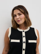 Indigo Contrast Knit Waistcoat Curve - Black and Cream