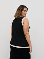 Indigo Contrast Knit Waistcoat Curve - Black and Cream