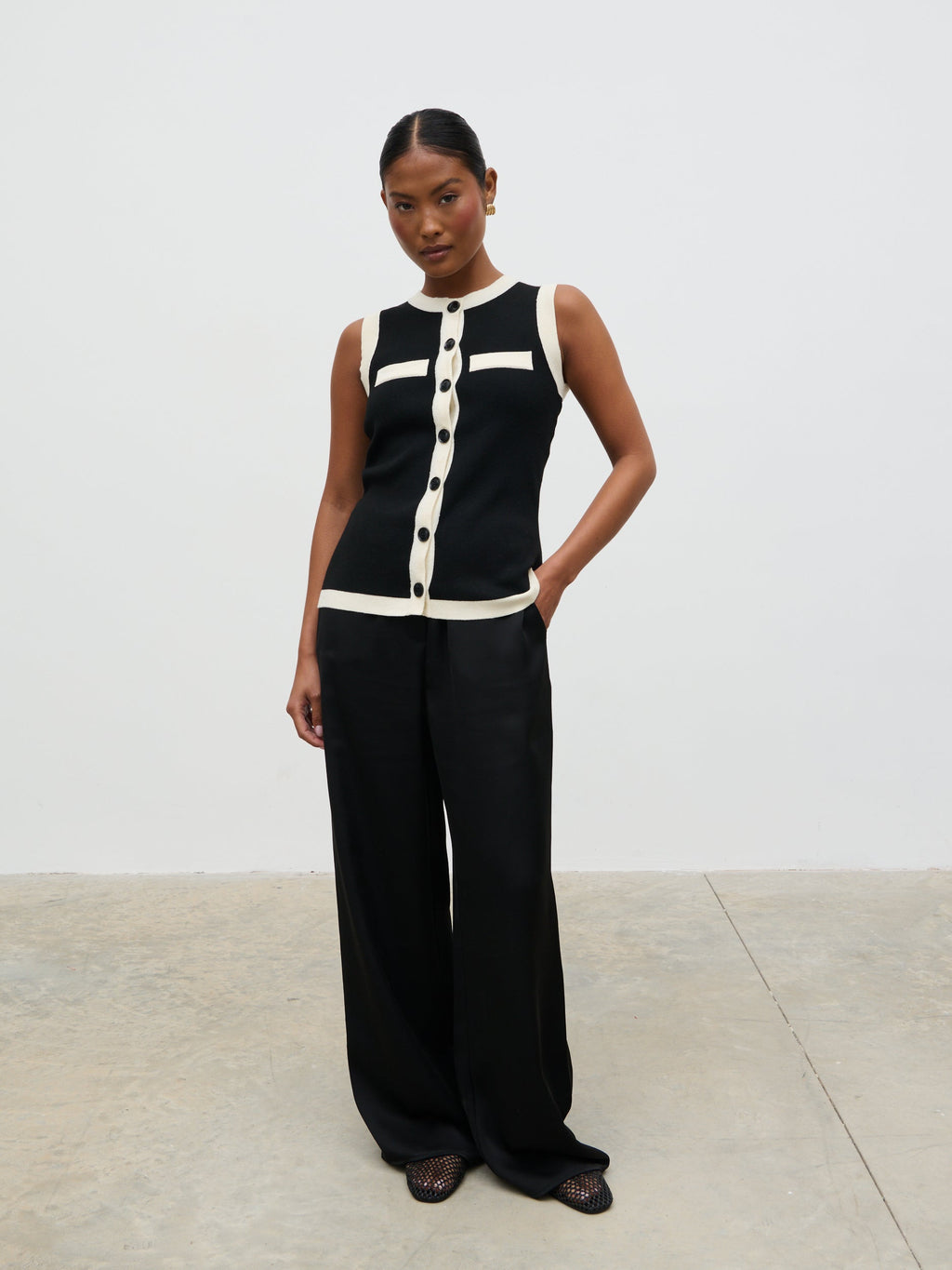 Indigo Contrast Knit Waistcoat - Black and Cream