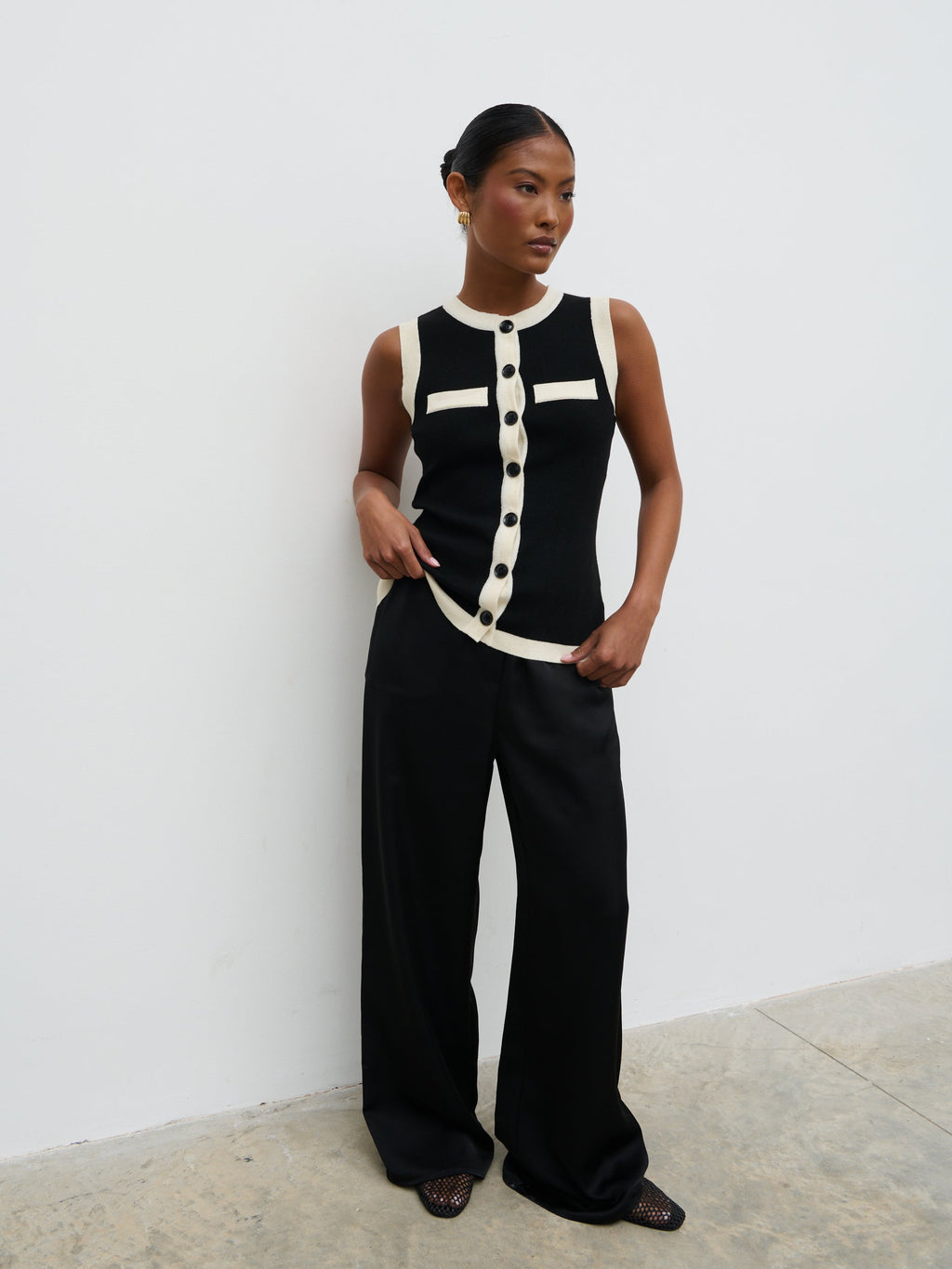 Indigo Contrast Knit Waistcoat - Black and Cream